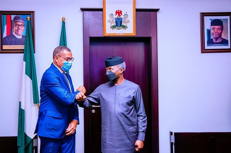 Vice President Yemi Osinbajo received the President Elect of Sao Tome Mr. Carlos Manuel Vila Nova at the State House, Abuja on September 20