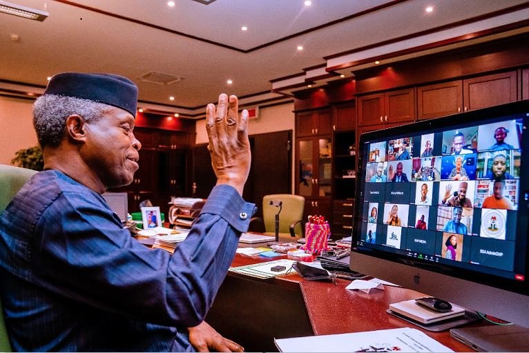 Vice President Yemi Osinbajo, SAN, interacts virtually with Mandela Washington Fellows from Nigeria. They discussed varying issues of concern to young Nigerians. 20th Oct, 2021