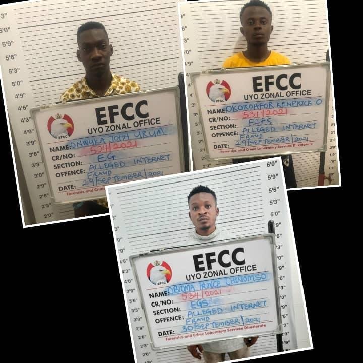 Yahoo Boys Obioma Chinomso (a.k.a Trieu Nguyen), John Urum (alias Catherine Wilison George) and Okechukwu Kendrick (a.k.a Nazil Comak) have been sentenced