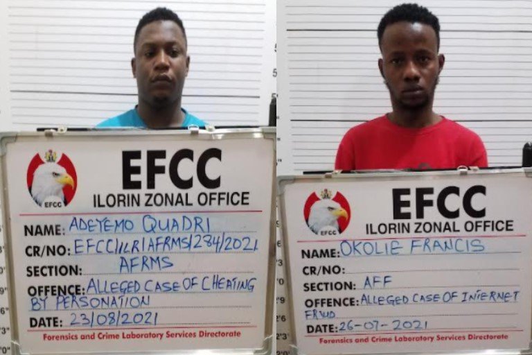 Adeyemo Quadri and Okolie Francis were jailed for internet fraud in Ilorin