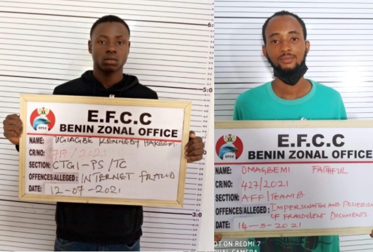 Faithful Omagbeni and Ugiagbe Kennedy Hakeem were jailed for internet fraud in benin
