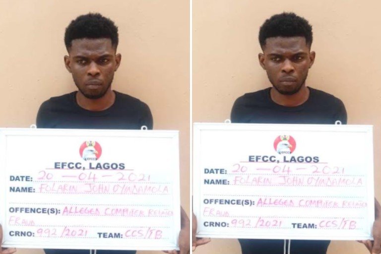 Folarin Oyindamola was jailed in Lagos for internet fraud