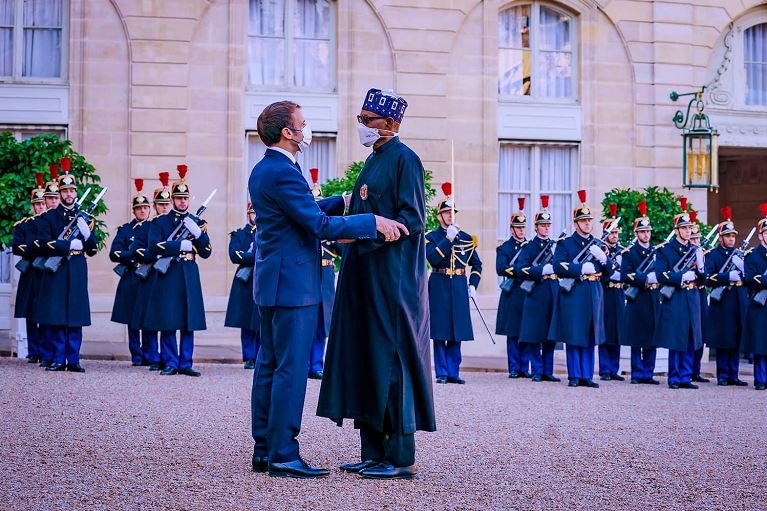 President Buhari attends a Working Lunch with French President Emmanuel Macron at the Elysee Palace Paris, France Femi Adesina