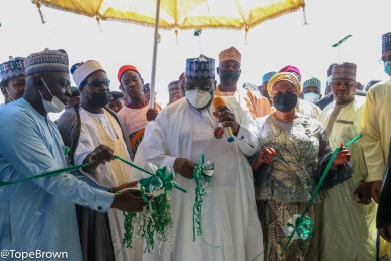President of the Senate, Ahmad Lawan (middle) commissioning the 120-bed capacity Mother, Child Hospital, Gashua, named after President Muhammadu Buhari on Saturday.