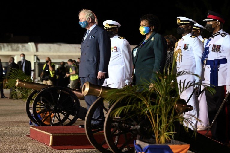 Prince Charles and Prime Minister Mia Mottley, the leader of Barbados' republican movemen