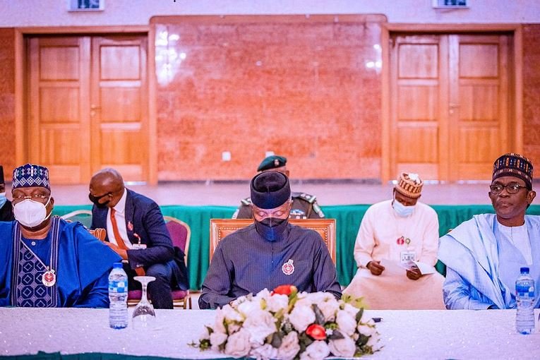 Senate President Ahmad Lawan, Vice President Yemi Osinbajo and acting APC chairman, Governor Mai Mala Buni of Yobe State