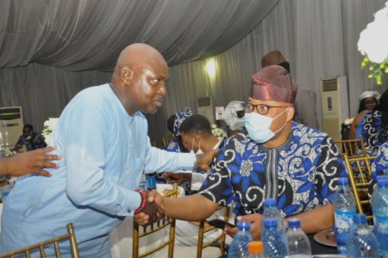 Tokunbo Peters and Mr. Ramon Nasir, Group Head, Media Relations, UBA, at Abiodun Coker’s grandmother’s burial ceremony.