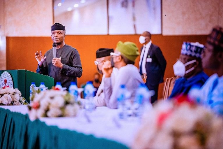 Vice President Yemi Osinbajo speaking at the APC Tripartite Consultative Committee meeting in Abuja