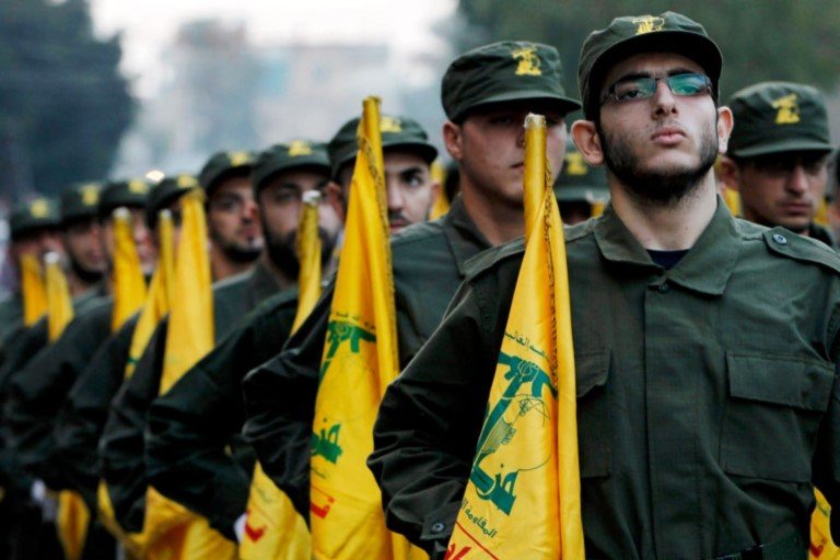 Fighters of the Lebanese Shiite movement Hezbollah marching during a military parade commemorating their “Martyr’s Day” parade, in the city of Baalbek in Lebanon’s eastern Bekaa valley.