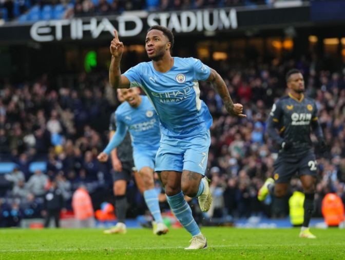Raheem Sterling hit his 100th Premier League goal from the spot against Wolves