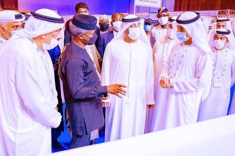 UAE officials take Vice President Yemi Osinbajo on a tour of booths during the Global LPG Week in Dubai