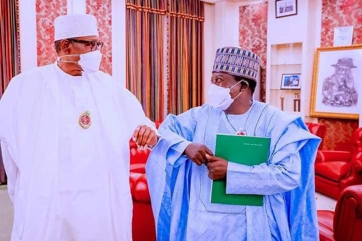 President Muhammadu Buhari receives Governor Simon Lalong at the State House