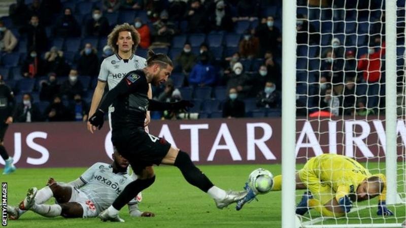 Sergio Ramos forced a save and applied a finish from the rebound for his first PSG goal