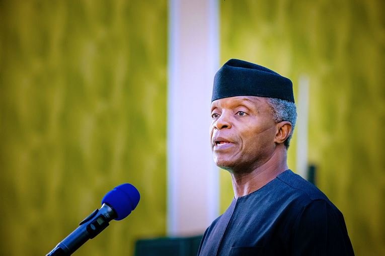 Vice President Yemi Osinbajo giving an address at the Sir Ahmadu Bello Foundation memorial lecture in Kano State