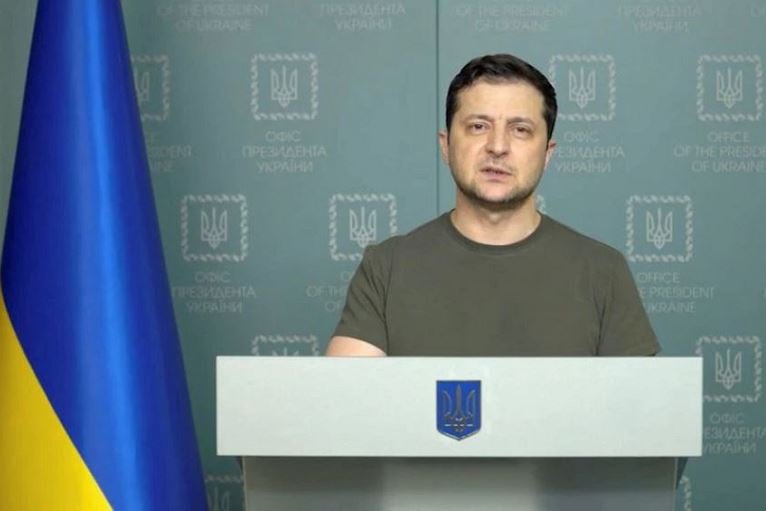 President Volodymyr Zelensky of Ukraine makes a statement in Kyiv, in Ukraine