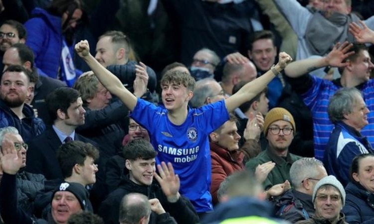 Chelsea fans at Norwich, just hours after club owner Roman Abramovich was sanctioned by the UK governments