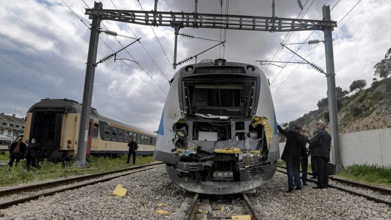 View of the scene of a train collision in the Jbel Jelloud area in the south of Tunisia’s capital Tunis.