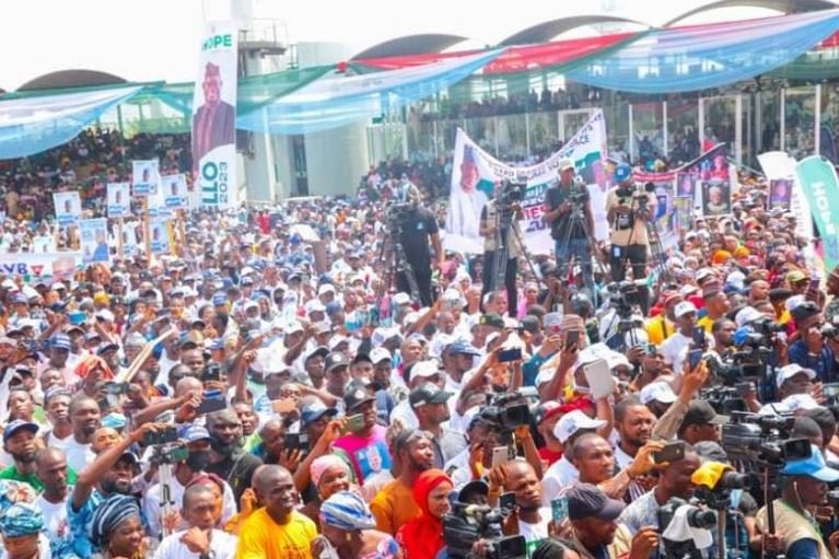 Crowd at the 2023 declaration by Governor Yahaya Bello of Kogi state