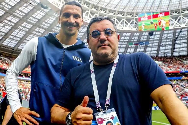 Mino Raiola, pictured with one of his clients, Zlatan Ibrahimovic, at the 2018 World Cup