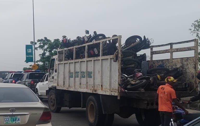 Taskforce confiscating motorcycles (Okadas) in the Lekki axis of Lagos state