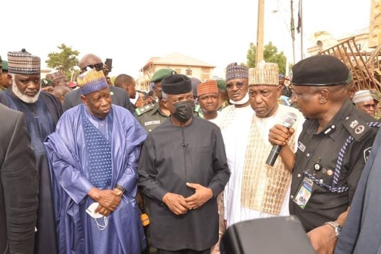 Vice President Yemi Osinbajo visits the scene of an explosion in Sabon Gari, Kano State