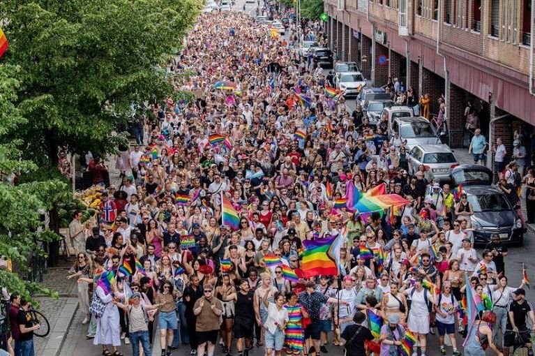 Hundreds of people on Saturday marched in Oslo, chanting: "We're here, we're queer, we won't disappear!" Norway Gay Pride Match