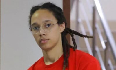 US basketball player Brittney Griner, who was detained in March at Moscow's Sheremetyevo airport and later charged with illegal possession of cannabis, is escorted before a court hearing in Khimki, outside Moscow, Russia.