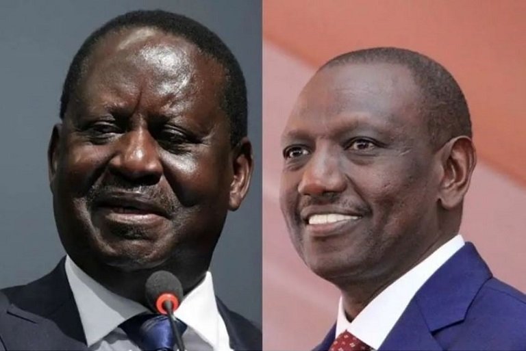 Former Prime Minister Raila Odinga (left) is just behind Deputy President William Ruto in the count