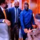 National Security Adviser, Babagana Monguno; Minister of Works and Housing, Babatunde Fashola and Minister of State for Budget and National Planning, Clem Agba greet Vice President Yemi Osinbajo on his return to work
