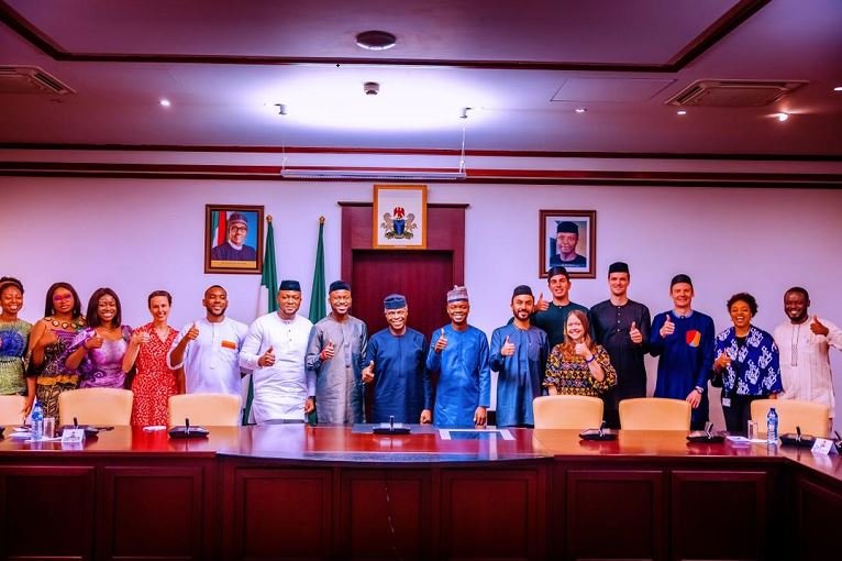 Vice President Yemi Osinbajo, SAN, receives in audience current MBA Students of Harvard Business School at the Statehouse, Abuja