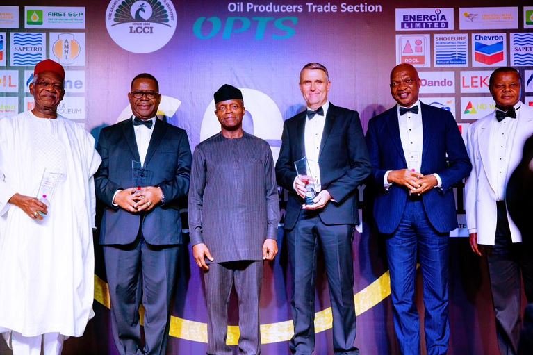 Vice President Yemi Osinbajo, SAN, delivers the keynote address at the 60th Anniversary Dinner of the Oil Producers Trade Section (OPTS) of the Lagos Chamber of Commerce and Industry (LCCI)