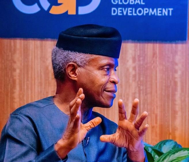 Vice President Yemi Osinbajo delivers a keynote address at the Center for Global Development in Washington DC, USA