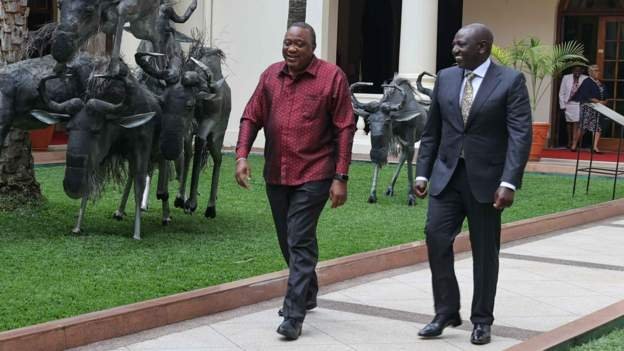Mr Kenyatta (l) had fallen out with his deputy Mr Ruto (r)