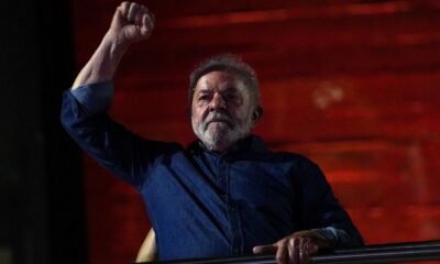 Brazil's former President and presidential candidate Luiz Inacio Lula da Silva reacts at an election night gathering on the day of the Brazilian presidential election run-off, in Sao Paulo, Brazil