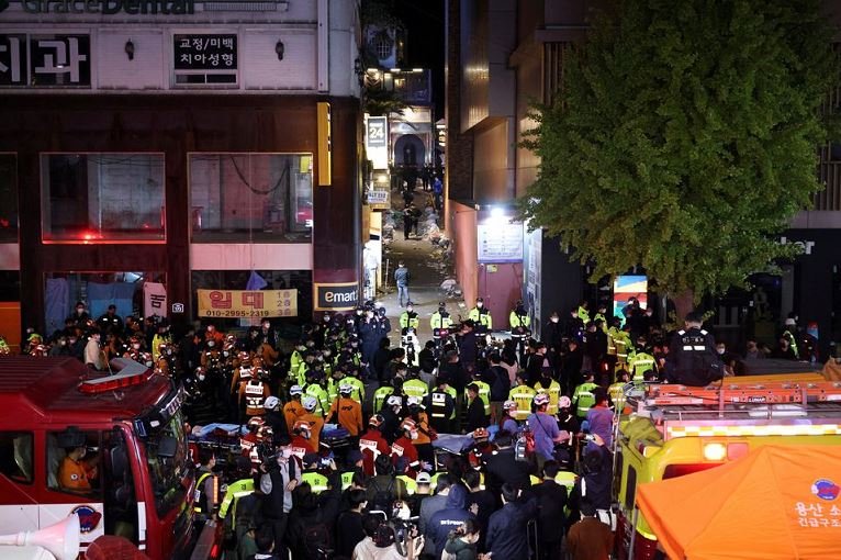 Rescue team and firefighters work at the scene where dozens of people were injured in a stampede during a Halloween festival in Seoul, South KoreaRescue team and firefighters work at the scene where dozens of people were injured in a stampede during a Halloween festival in Seoul, South Korea