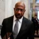 Senator Raphael Warnock (D-GA) speaks to a reporter about the shooting at Robb Elementary School in Uvalde, Texas, on Capitol Hill in Washington, U.S., May 25, 2022. REUTERS