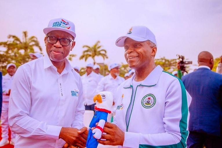 Vice President Yemi Osinbajo, SAN, on behalf of President Muhammadu Buhari officially flags off the 21st National Sports Festival by lighting the Torch of Unity at the Statehouse Garden, Abuja. 25th Oct, 2022