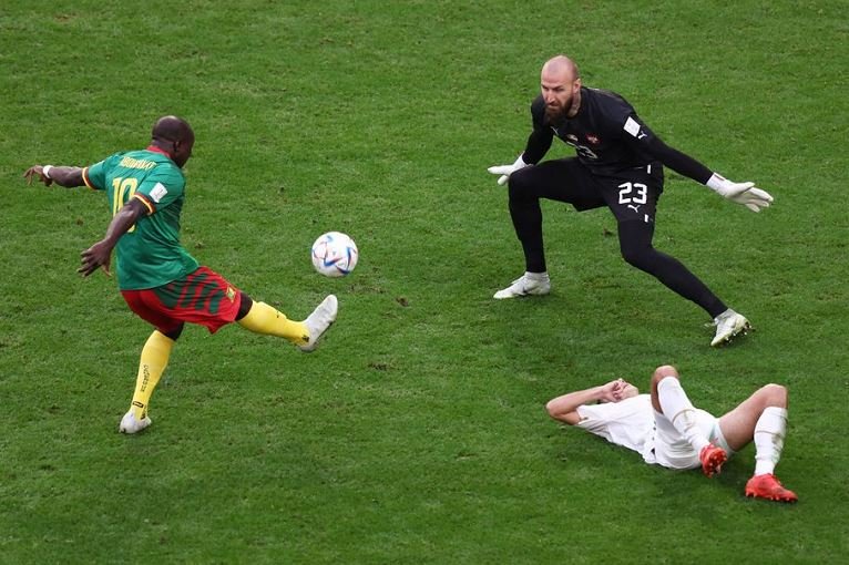 Cameroon's Vincent Aboubakar scores their second goal REUTERS