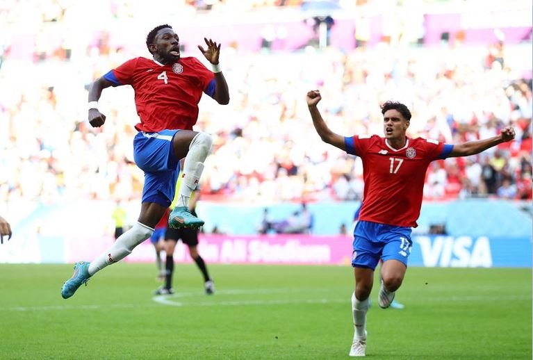Costa Rica's Keysher Fuller celebrates scoring their first goal with Yeltsin Tejeda
