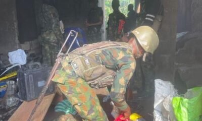 Nigerian Army officers comb a kidnappers hideout in Abia state Army recover 93 explosives in Lagos