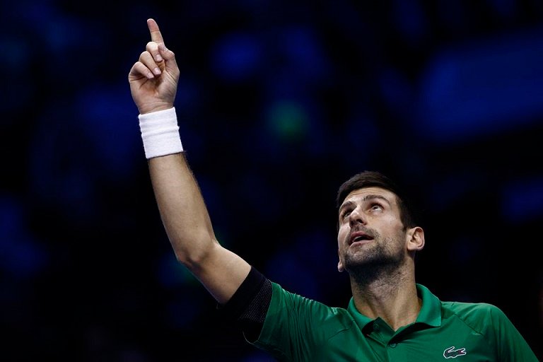 Novak Djokovic celebrates after winning the men's singles final against Norway's Casper Ruud