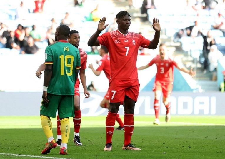 Switzerland's Breel Embolo refuses to celebrate after scoring against his native country Cameroon