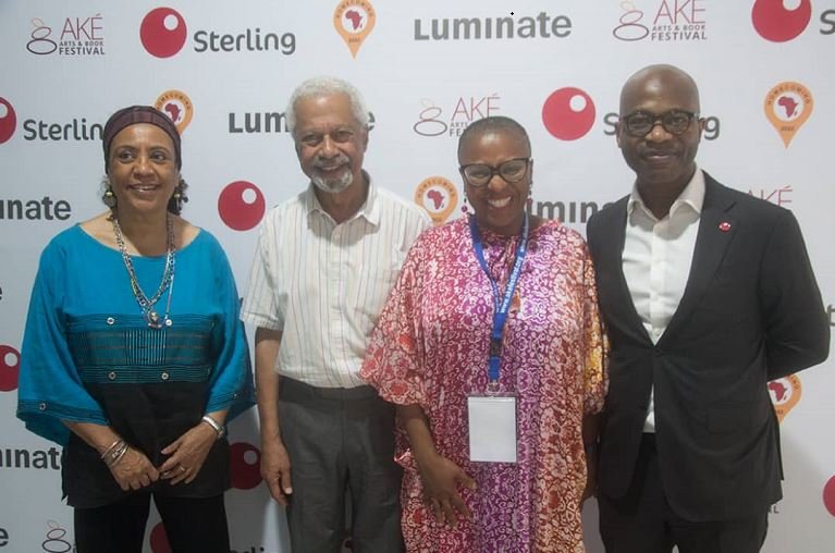 Ivorian artist and headline author, Veronique Tadjo; winner of the 2021 Nobel Prize for Literature, Professor Abdulrazak Gurnah, Founder, Ake Festival, Lola Shoneyin and Executive Director, Sterling Bank Plc, Yemi Odubiyi at the 10th Ake Books and Arts Festival opening ceremony in Lagos recently