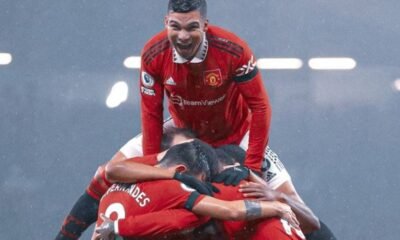 Casemiro celebrates with teammates after Fred scored Manchester United's third Thomas Tuchel is keen to sign Casemiro at Bayern Munich