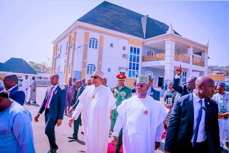 President Muhammadu Buhari accompanied by Governor Yahaya Bello as he commissions projects in Kogi state
