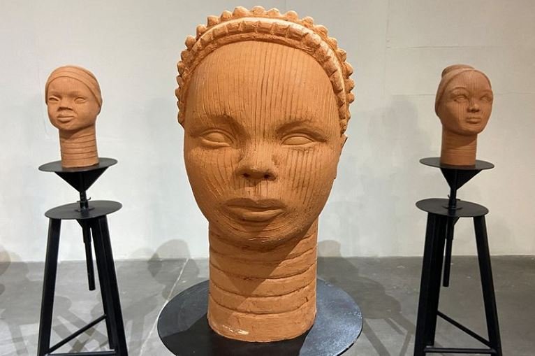 Terra cotta heads seen on display at a museum, a French woman collection representing the remaining Chibok school girls in captivity in Lagos, Nigeria, November 29, 2022 REUTERS/Seun Sanni