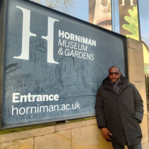 The author at the entrance to Horniman museum smaller