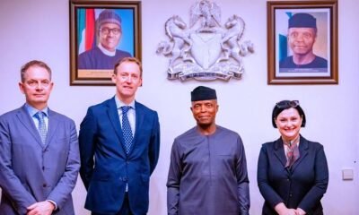 Vice President Yemi Osinbajo receives in audience Mr. Barry Andrews, the European Union Chief Elections Observer and his EU Delegation at the Statehouse
