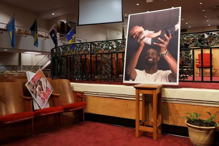 A view of a picture of Tyre Nichols during a news conference held by the family members of Nichols