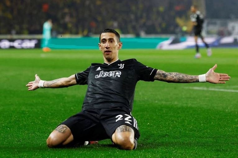 Angel Di Maria celebrates scoring his first goal of the night